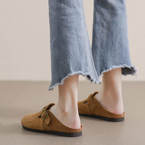 Alternative view of Retro Leather Sandals and Slippers Women's Flat Borken Half Slippers