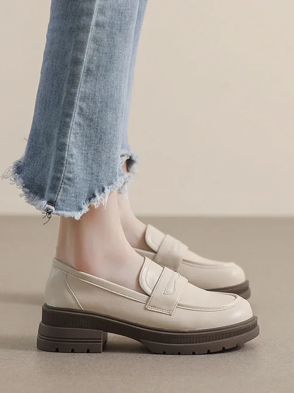 Thick-soled Loafers Women's Retro British Style Chunky Heel Soft-soled Shoes