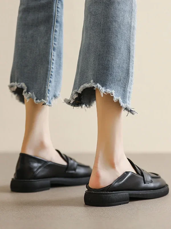 Alternative view of Black Women's Thick Heel Slip-on Casual Loafers Round Toe Womens Shoes