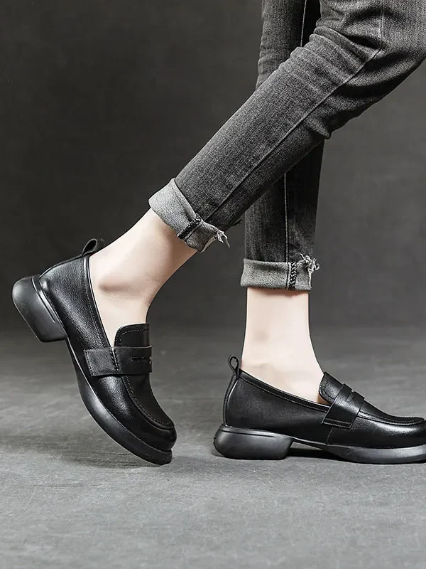 Cowhide Soft Sole Soft Surface Single Shoes Women's Retro Loafers
