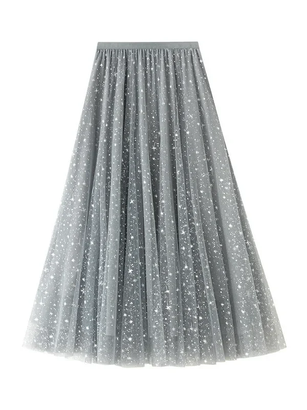 Alternative view of Women's Mid Length Sequin Star Mesh Gauze Skirt