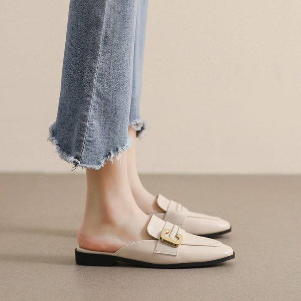 Spring and Summer New French All-match Women's Shoes Pointed Toe Flat Bottom Baotou Slippers