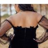 2021 Gothic Sexy Dress Vintage Off Shoulder Lantern Sleeve Mesh Patchwork Velvet Mini Dress Dark Street Black Dress for Female - Hplify