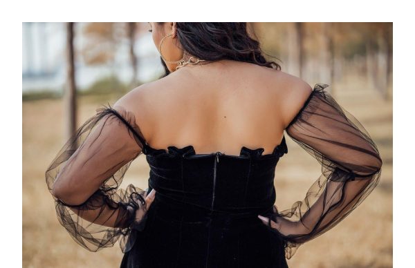 2021 Gothic Sexy Dress Vintage Off Shoulder Lantern Sleeve Mesh Patchwork Velvet Mini Dress Dark Street Black Dress for Female - Hplify