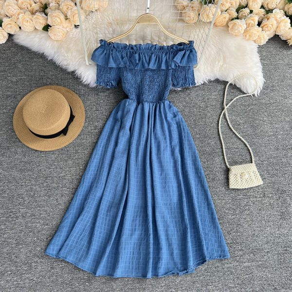 Sweet One Shoulder Chiffon Dress Off Shoulder Pleated Chiffon Dress
