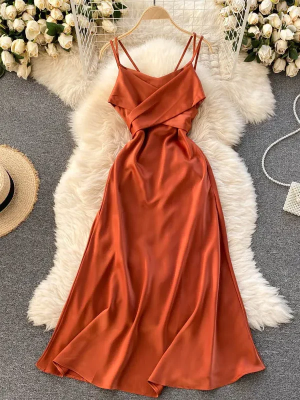 Cross V-Neck Cute Satin Short A Line Party Dress