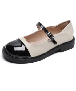Color Matching Black and White Square Toe Retro Chunky Heel Shoes Women's Shoes