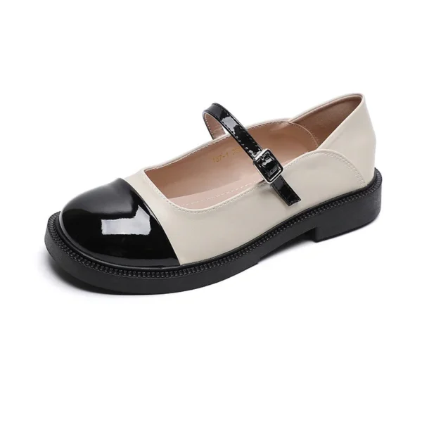 Color Matching Black and White Square Toe Retro Chunky Heel Shoes  Women's Shoes