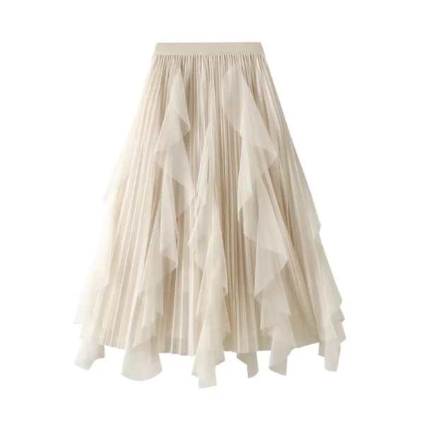 Alternative view of High Waist Stitching Mesh Skirt Women's Mid-length Pleated Skirt