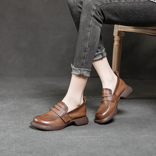 Alternative view of Cowhide Soft Sole Soft Surface Single Shoes Women's Retro Loafers