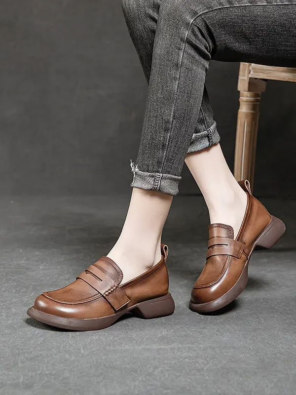 Alternative view of Cowhide Soft Sole Soft Surface Single Shoes Women's Retro Loafers
