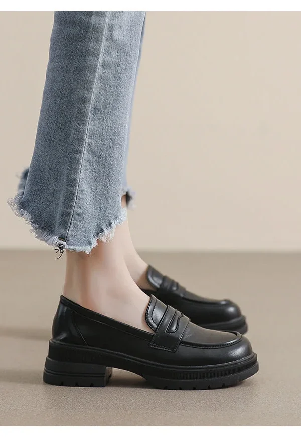 Alternative view of Thick-soled Loafers Women's Retro British Style Chunky Heel Soft-soled Shoes