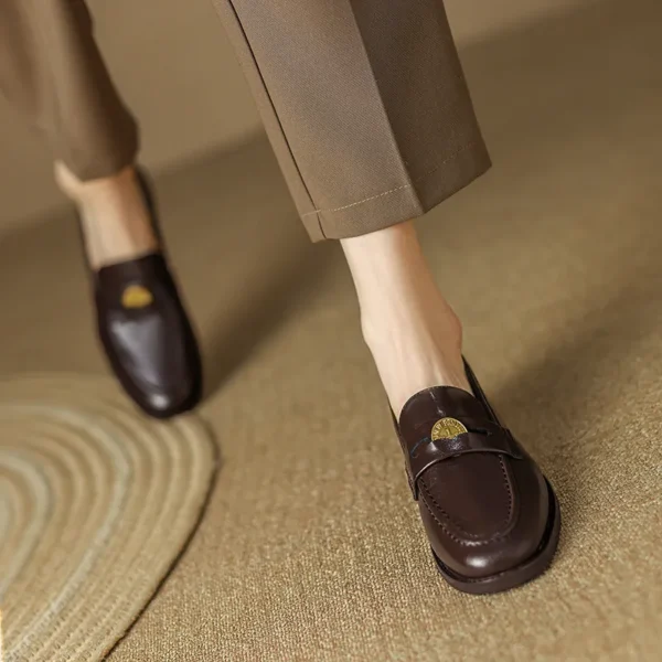 Alternative view of Women's Round Toe Leather Loafers Low Heel Leather Shoes