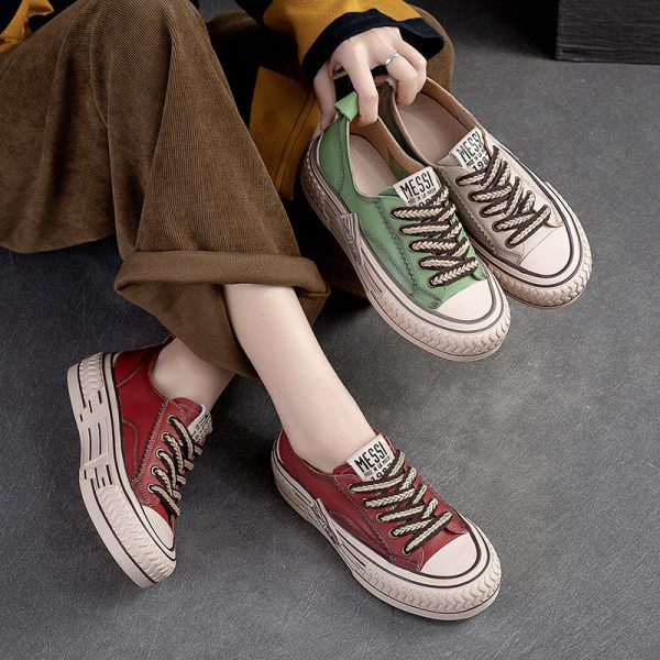 Spring New Flat Bottom Low-cut Color Rubbing Retro Front Tie Top Layer Leather Shoes