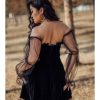 2021 Gothic Sexy Dress Vintage Off Shoulder Lantern Sleeve Mesh Patchwork Velvet Mini Dress Dark Street Black Dress for Female - Hplify