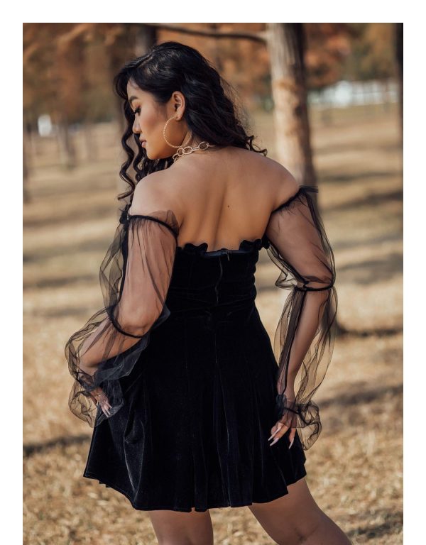 2021 Gothic Sexy Dress Vintage Off Shoulder Lantern Sleeve Mesh Patchwork Velvet Mini Dress Dark Street Black Dress for Female - Hplify