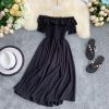 Summer Dress Solid Off Shoulder Dresses Women High Waist Chiffon - Hplify