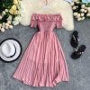 Summer Dress Solid Off Shoulder Dresses Women High Waist Chiffon - Hplify