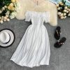 Summer Dress Solid Off Shoulder Dresses Women High Waist Chiffon - Hplify