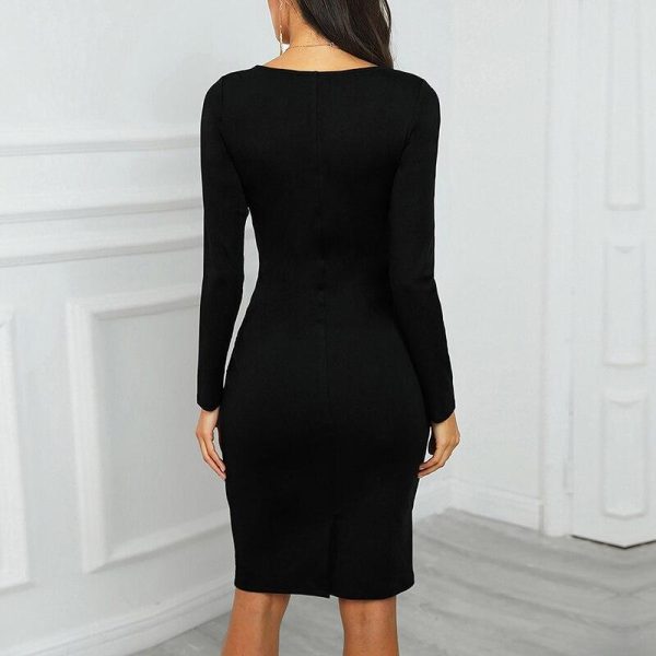 OL square collar long sleeve dress Women slim fit tight dress Elegant office ladies work wear knee dresses vestidos verano - Hplify