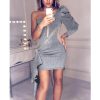 One Shoulder Glitter Dress Women Assymetric Bodycon Mini Party Dress Backless Stretchy Women Vestidos - Hplify