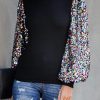 Patchwork Sequined Long Sleeve Hoodies Sweatshirt Women O Neck Black Lantern Sleeve Sweatshirt Winter Casual Tops Streetwear - Hplify