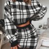 Plaid Print Two piece Set Women Long Sleeve Crop Tops and Skirt Suit Winter Female Party Mini tracksuit Vestido - Hplify
