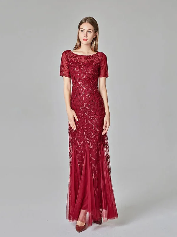 Alternative view of Plus Size Evening Dresses Mermaid O Neck Short Sleeve Lace Appliques Tulle Long Party Gown Robe Soiree Sexy Formal Dress vestido