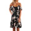 Plus Size Fashion Summer Off The Shoulder Floral Printed Chiffon Loose Ruffled Women Mini Dress Sexy Dress Women Party Dress - Hplify