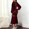 Plus Size Wine Red Velvet Sequin Dress Women V Neck Lantern Sleeve Party Dress Elegant Office Ladies Formal Mermaid Dresses Robe - Hplify