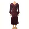 Plus Size Wine Red Velvet Sequin Dress Women V Neck Lantern Sleeve Party Dress Elegant Office Ladies Formal Mermaid Dresses Robe - Hplify