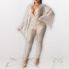 Plus Size Women Sequin Jumpsuits Long Pants Rompers Deep V-neck Flare Sleeve Bodycon Skinny Jumpsuits - Hplify