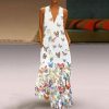Plus size bohemian long maxi dress Women sleeveless v neck sexy beach sundress Casual loose butterfly dress robe femme vestidos - Hplify