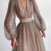 Polka Dot High Waist Midi Dresses Women V-Neck Sweet Long Puff Sleeve Elegant Dress Female 2021 Christmas Lady Party Vestidos - Hplify