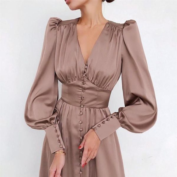 Polka Dot High Waist Midi Dresses Women V-Neck Sweet Long Puff Sleeve Elegant Dress Female 2021 Christmas Lady Party Vestidos - Hplify