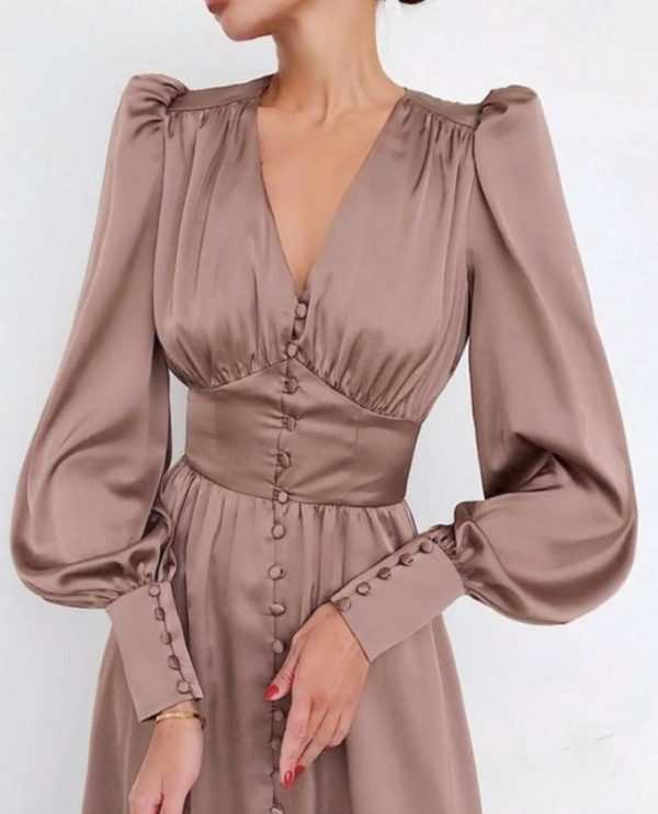 Polka Dot High Waist Midi Dresses Women V-Neck Sweet Long Puff Sleeve Elegant Dress Female 2021 Christmas Lady Party Vestidos - Hplify
