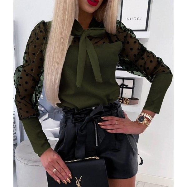 Polka Dots Mesh Sheer Blosue Shirt Women Elegant Ladies Workwear Office Shirt Casual Spring Long Sleeve Blusa Femme - Hplify
