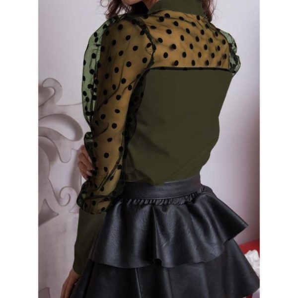 Polka Dots Mesh Sheer Blosue Shirt Women Elegant Ladies Workwear Office Shirt Casual Spring Long Sleeve Blusa Femme - Hplify