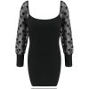 Polka Dots Print Bodycon Women Dress Elegant Mesh Puff Sleeve Black Mini Pencil Dress Casual Long Sleeve Party Dresses Vestidos - Hplify