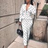 Polka dots print 2 piece pants set Women buttoned long sleeve tops and pencil pants tracksuit Elegant ladies two piece set - Hplify
