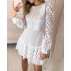 Polks dos sheer mesh eyelash lace dress Women long sleeve ruffles summer dress Elegant o neck A line shirt dresses vestidos - Hplify
