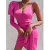 Puff Sleeve One Shoulder Dress Women Strapless Irregular Sashes Short Dress Sexy Night Club Party Bodycon Dresses - Hplify