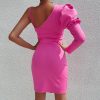 Puff Sleeve One Shoulder Dress Women Strapless Irregular Sashes Short Dress Sexy Night Club Party Bodycon Dresses - Hplify