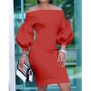 Puff sleeve off shoulder bodycon dress Women solid red yellow slim fit party dress Summer women clohes Elegant vestidos - Hplify