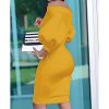 Puff sleeve off shoulder bodycon dress Women solid red yellow slim fit party dress Summer women clohes Elegant vestidos - Hplify