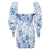 Pull sleeve floral prnt bodycon dress women Slim fit strapless  party dress Autumn Elegant womens dresses mini vestidos - Hplify