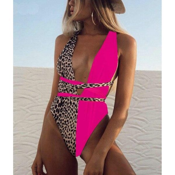 2021 Sexy Plunging Swimsuit One Piece High Cut Swimwear Women Cross Bandage Beachwear Summer Backless Bathing Suit Women - Hplify