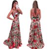 Red flower embroidered long maxi dress Women back v  embroidery mesh dresses Elegant sleeveless ladies party dress Robe vestidos - Hplify