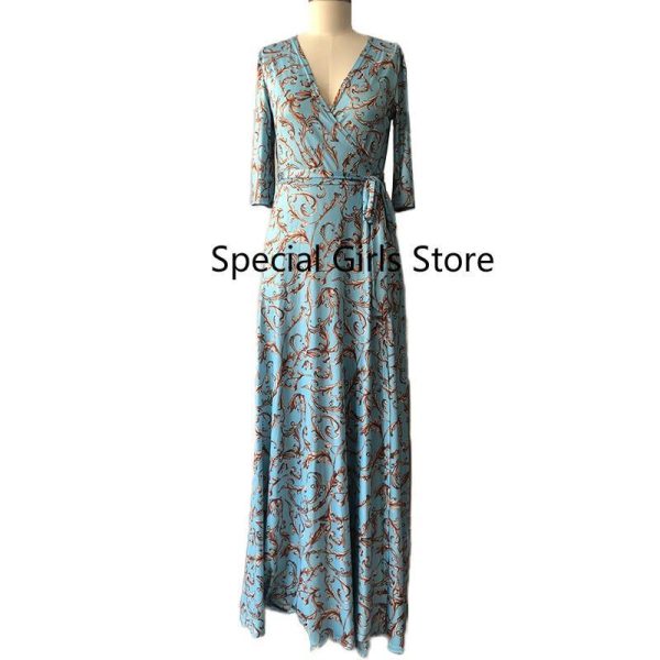 Retro print sashes long dress women Split high waist bohemian maxi dress Long sleeve summer beach dresses Robe femme - Hplify