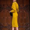 Ruched Design Long Sleeve Midi Dress Women Peplum Office Dress Summer Elegant V Neck Party dresses Yellow vestidos de festa - Hplify